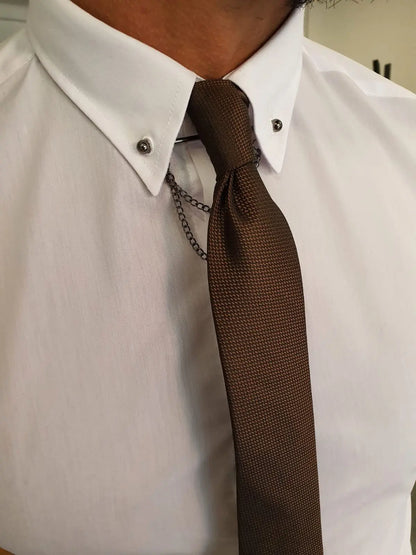 Brabion Stefano White Slim Fit Chain Collar Shirt - BRABION