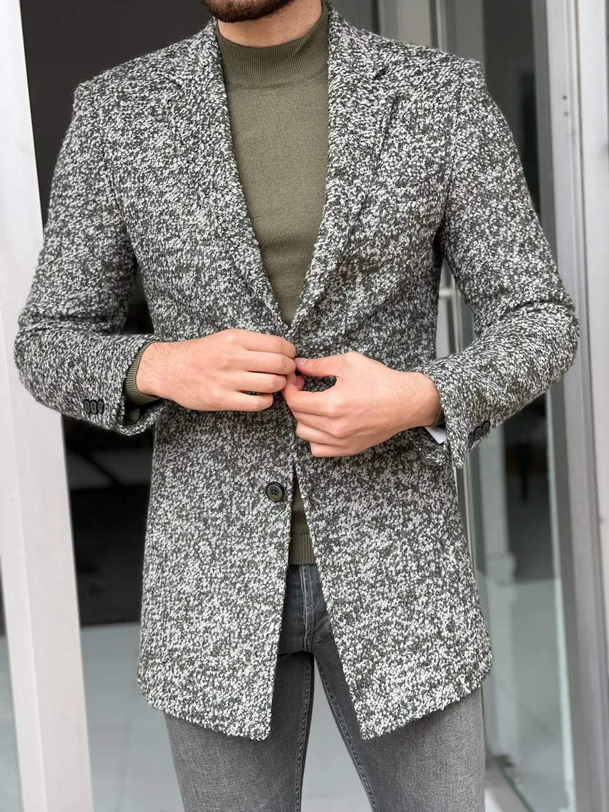 Melbourne Green Slim Fit Wool Long Coat: Sophisticated Style for Every Occasion - BRABION
