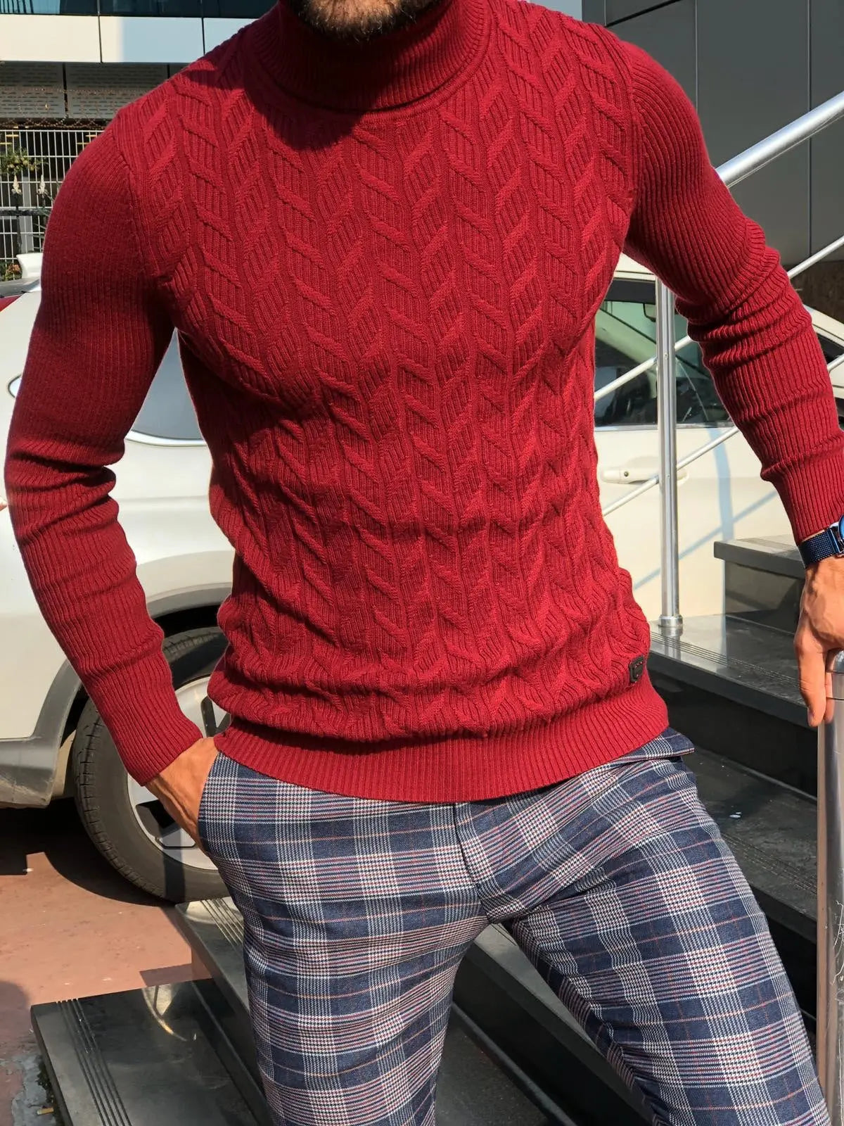 Marina Slim Fit Turtleneck Sweater in Claret Red - BRABION