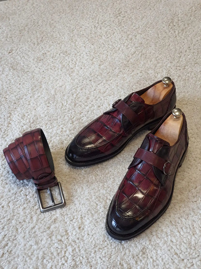 Antonio Burgundy Buckle Loafers - Elegant Leather Shoes for Every Occasion - BRABION