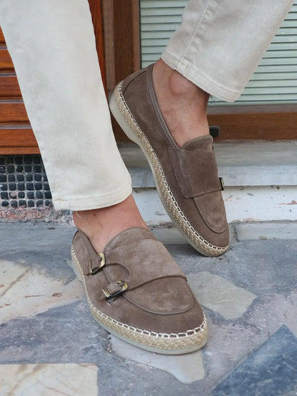 Cole Beige Suede Double Monk Strap Loafers - Elevate Your Style - BRABION