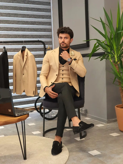 Edmond Beige Slim Fit Suit: The Ultimate Versatile Three-Piece Suit BOJONI
