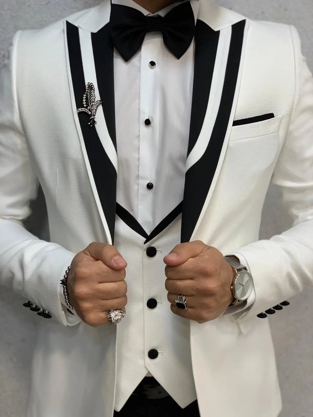 Lazio White Slim Fit Tuxedo for Men - BRABION