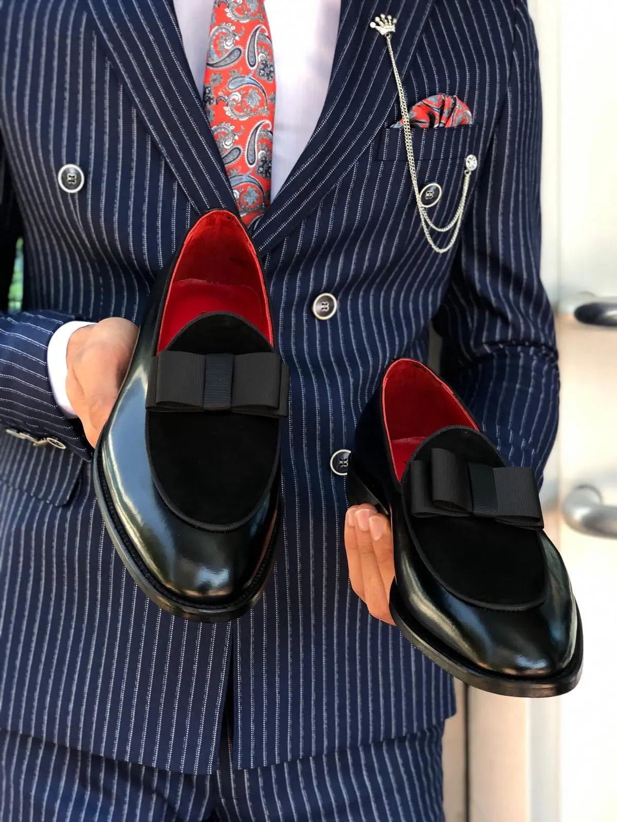 Polished Leather Sardinelli Loafers with Silk Bow - BRABION