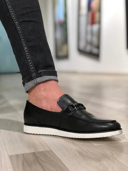 Heritage Buckle Detail Black Loafer - BRABION