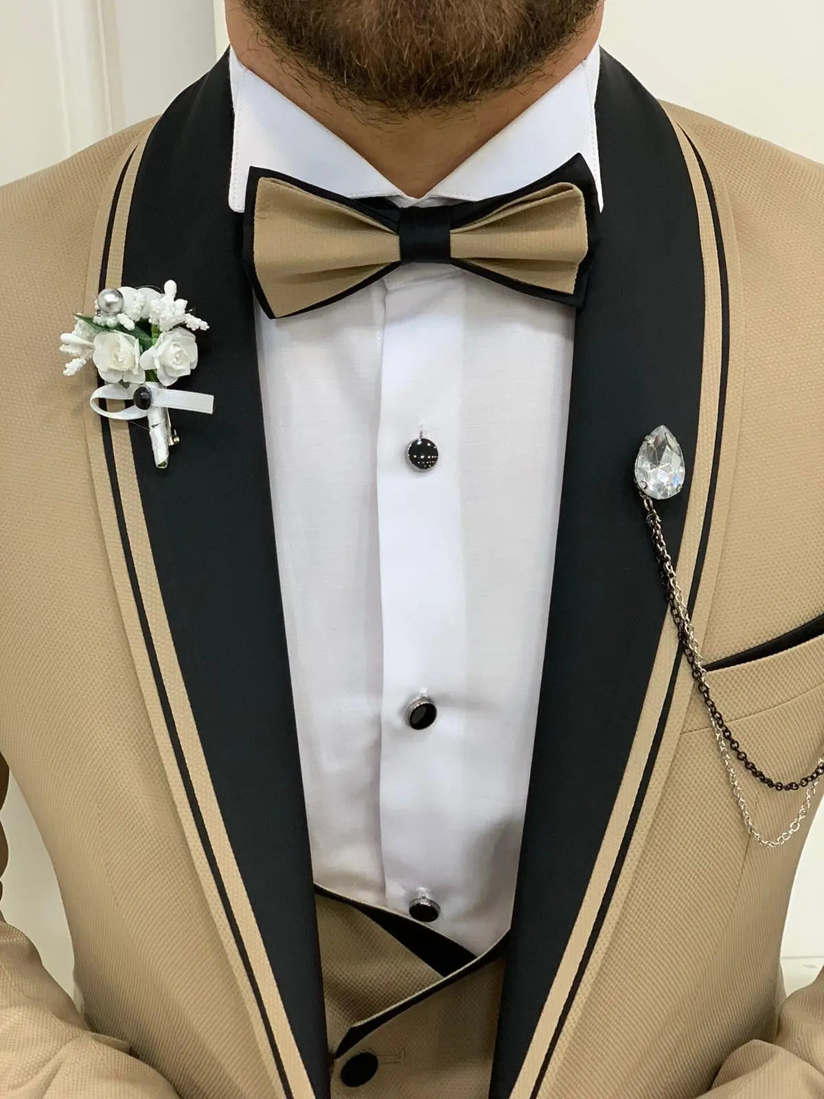 Napoli Gold Slim Fit Shawl Lapel Tuxedo - Elevate Your Formal Look - BRABION