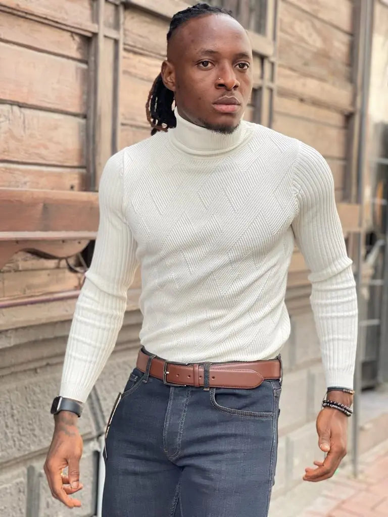 Vince White Slim Fit Turtleneck Sweater - BRABION