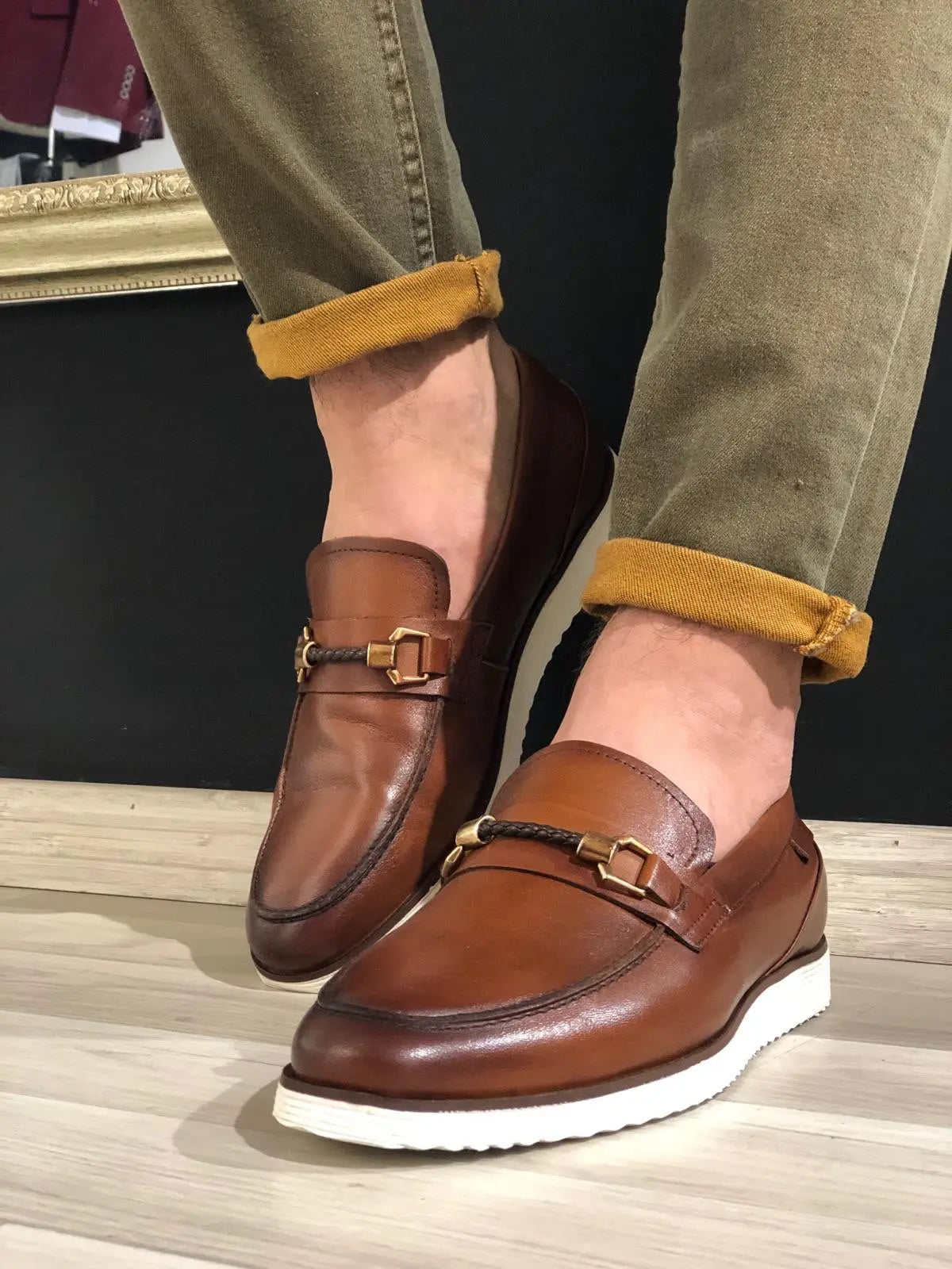 Heritage Buckle Detail Tan Loafers - BRABION