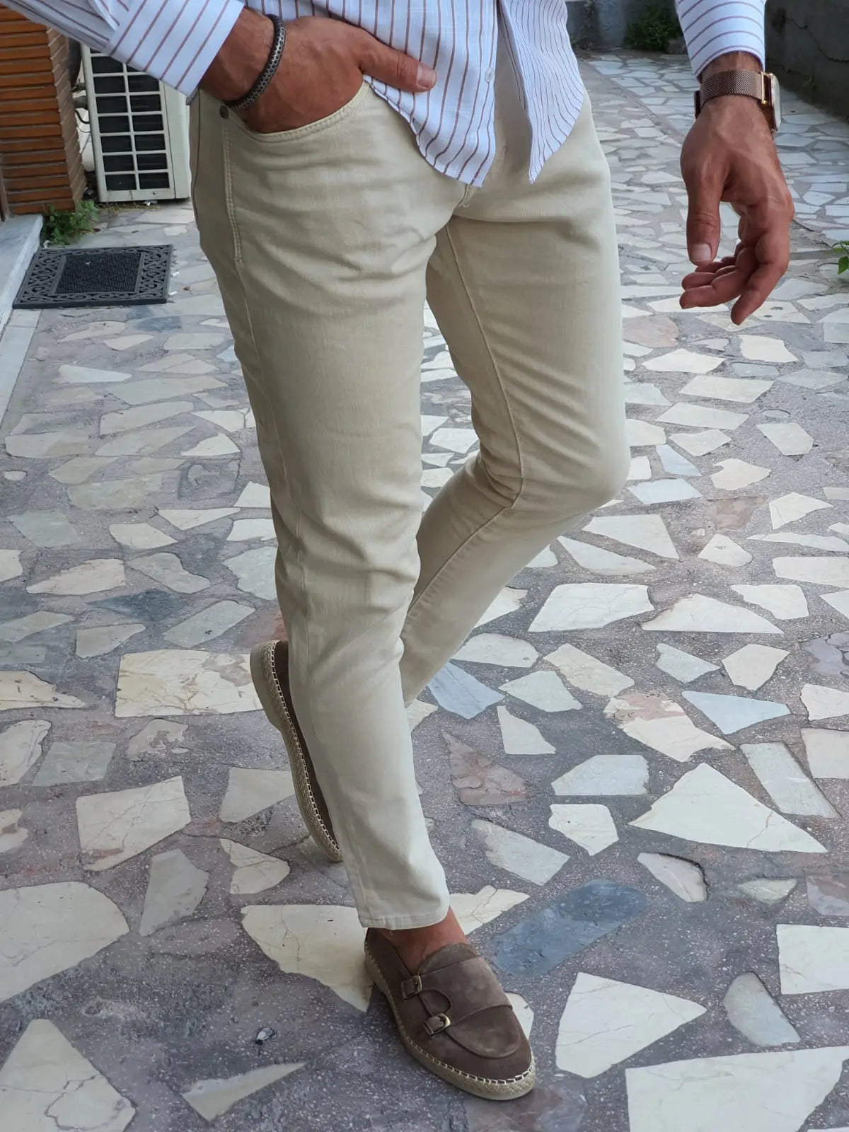 Mantova Beige Slim Fit Jeans - Versatile Comfort for Every Occasion - BRABION