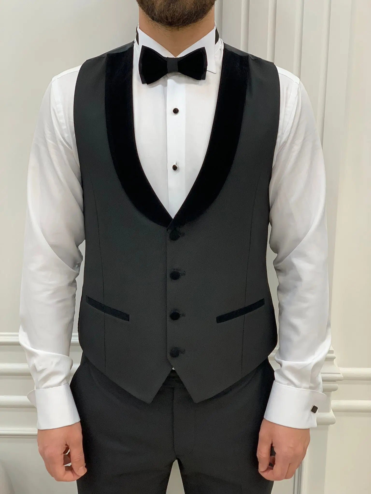 Eden Black Slim Fit Velvet Peak Lapel Tuxedo - BRABION