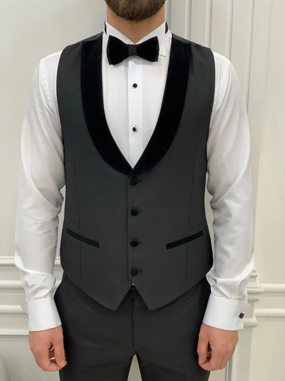 Eden Black Slim Fit Velvet Peak Lapel Tuxedo - BRABION