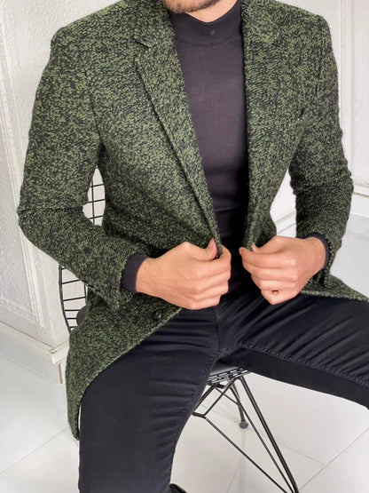 Melbourne Khaki Slim Fit Wool Long Coat - BRABION