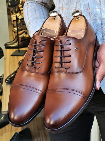 Stefano Brown Wholecut Oxfords - Premium Leather Dress Shoes - BRABION