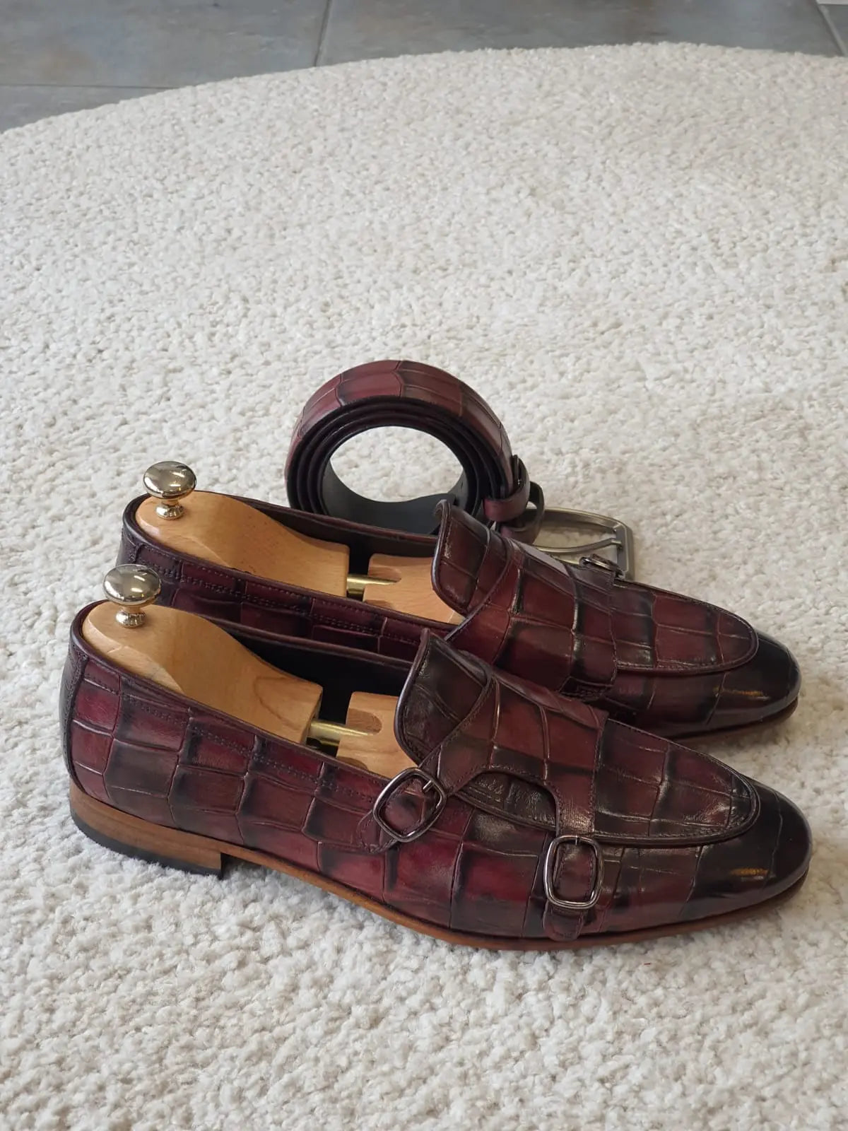 Antonio Burgundy Double Monk Strap Loafers - Redefining Elegance in Men's Footwear - BRABION