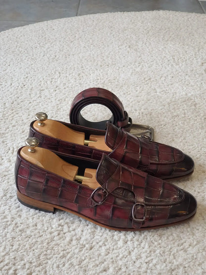 Antonio Burgundy Double Monk Strap Loafers - Redefining Elegance in Men's Footwear - BRABION