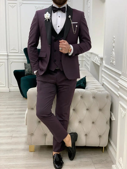 Avion Burgundy Slim Fit Shawl Lapel Tuxedo - BRABION