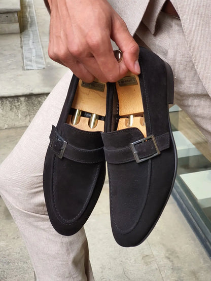 Henderson Black Suede Buckle Loafers: Elegant Comfort for Every Occasion - BRABION