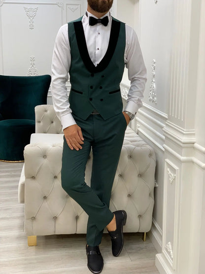 Infinite Green Slim Fit Velvet Peak Lapel Tuxedo - BRABION