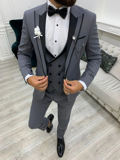 Ventura Gray Slim Fit Peak Lapel Tuxedo – Elevate Your Formal Wardrobe - BRABION