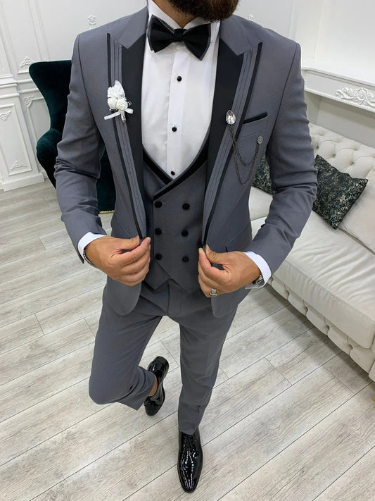 Ventura Gray Slim Fit Peak Lapel Tuxedo – Elevate Your Formal Wardrobe - BRABION