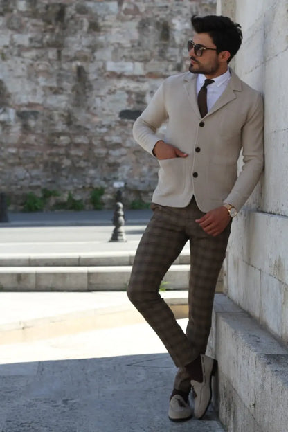 Percy Beige Slim Fit Knitwear Cardigan - BRABION