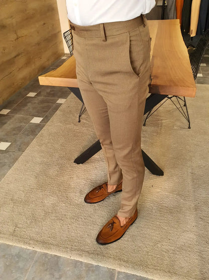 Stefano Camel Slim Fit Pants – Versatile Elegance for Every Occasion - BRABION