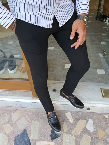 Berton Black Slim Fit Pants for Every Occasion - BRABION