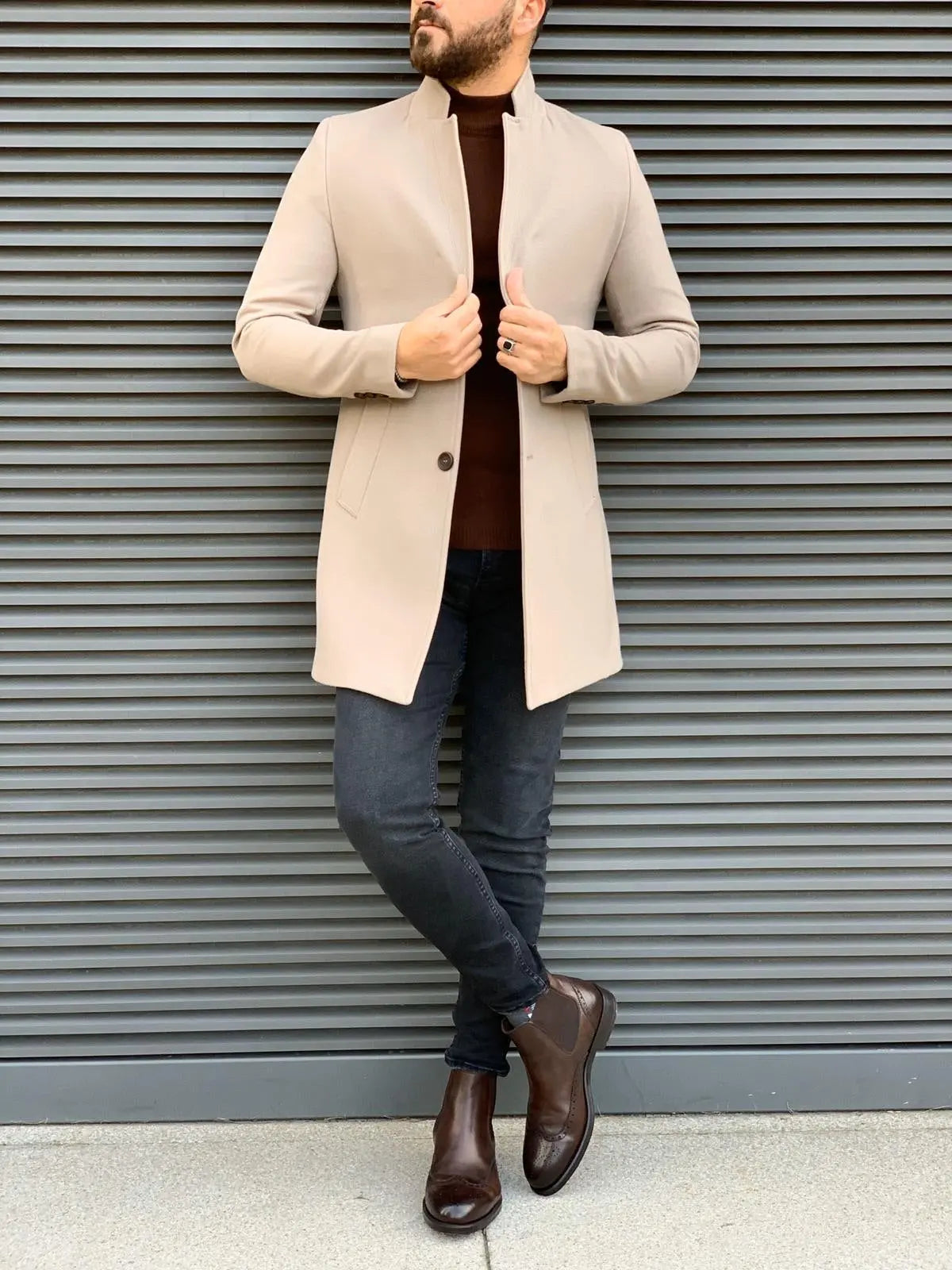 Kenzie Beige Slim Fit Wool Long Coat - Elegance Meets Comfort - BRABION