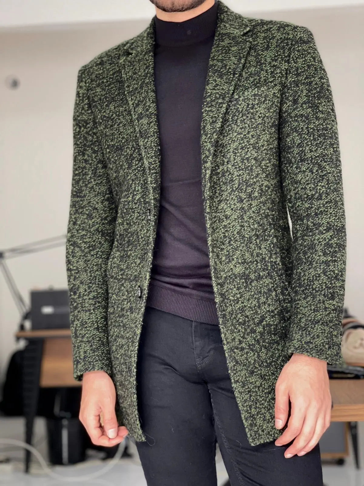 Melbourne Khaki Slim Fit Wool Long Coat - BRABION