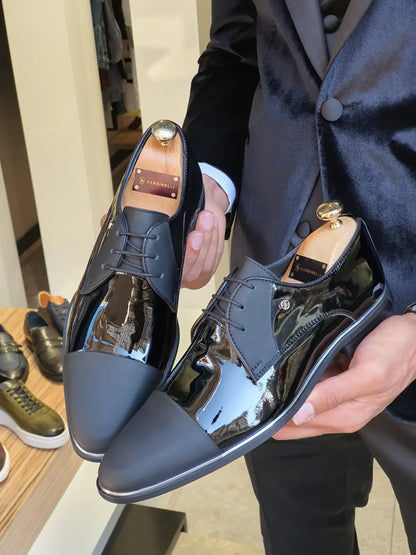 Fort Worth Black Cap Toe Laced Blucher - Elegant Leather Shoes - BRABION