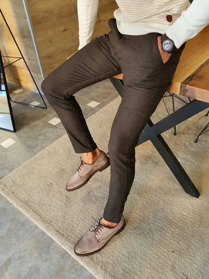 Stefano Brown Slim Fit Cotton Pants - BRABION