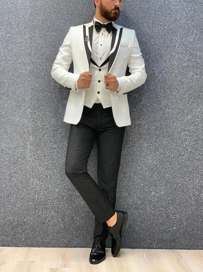 Lazio White Slim Fit Tuxedo for Men - BRABION