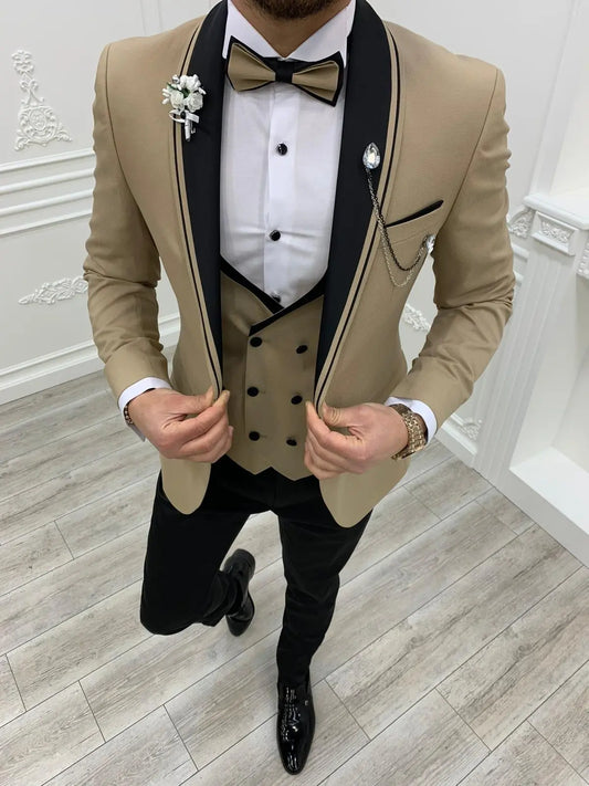 Napoli Gold Slim Fit Shawl Lapel Tuxedo - Elevate Your Formal Look - BRABION