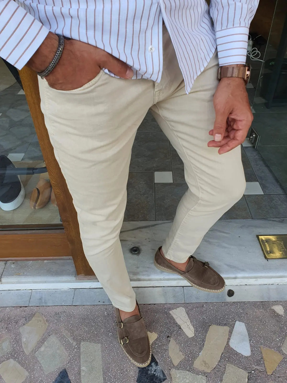 Mantova Beige Slim Fit Jeans - Versatile Comfort for Every Occasion - BRABION