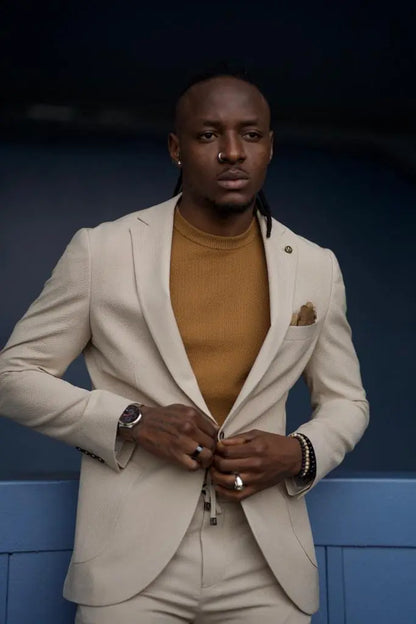 Sorento Beige Slim Fit Linen Suit - Elegant Style for Every Occasion brabion