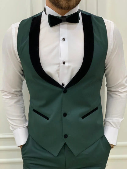 Infinite Green Slim Fit Velvet Peak Lapel Tuxedo - BRABION