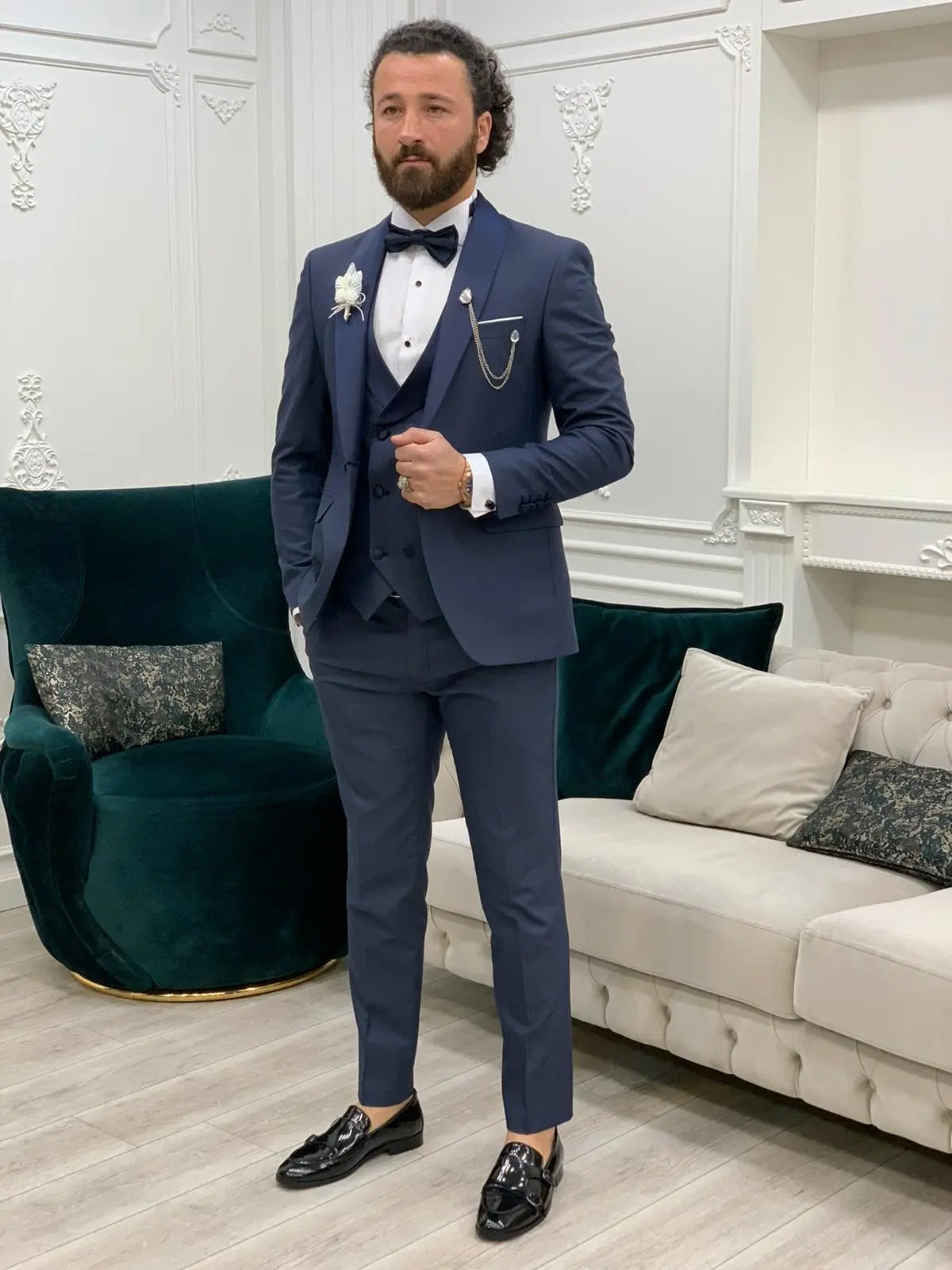 Avion Blue Slim Fit Shawl Lapel Tuxedo - BRABION