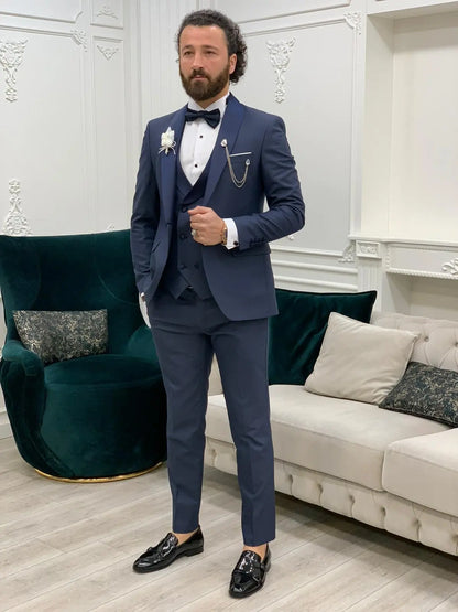 Avion Blue Slim Fit Shawl Lapel Tuxedo - BRABION