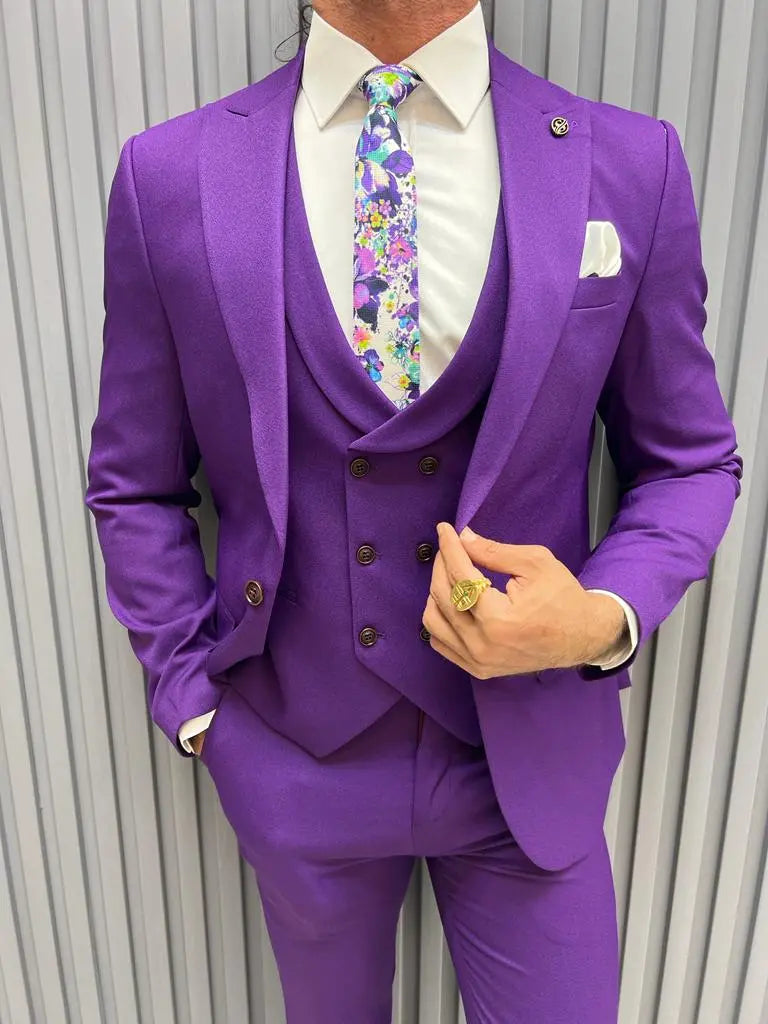 Sorento Purple Slim Fit Peak Lapel Suit - Perfect for Every Occasion brabion