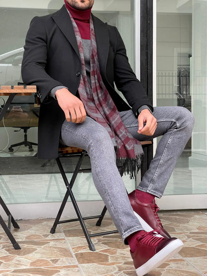 Viena Black Slim Fit Wool Long Coat - BRABION