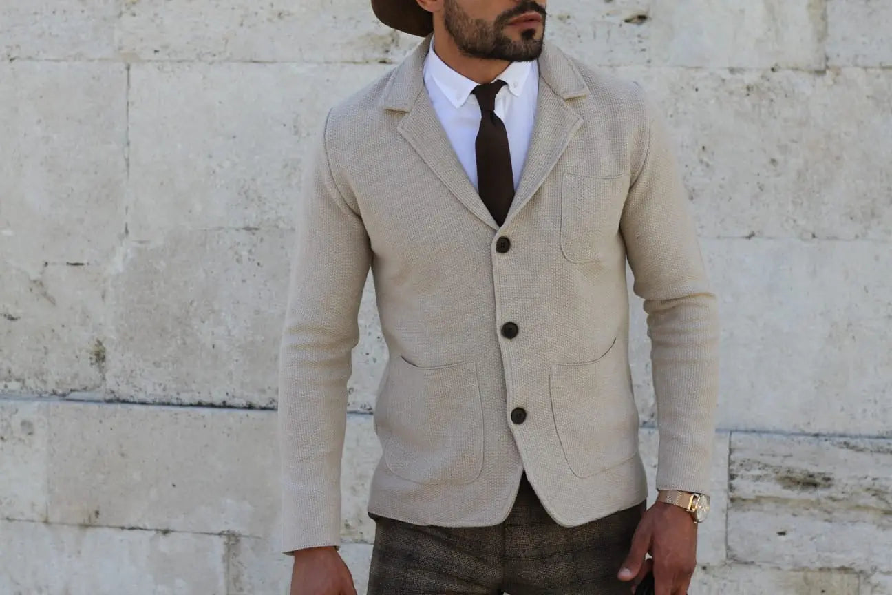 Percy Beige Slim Fit Knitwear Cardigan - BRABION