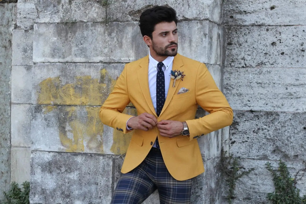 Marina Mustard Slim Fit Blazer - Elevate Your Style - BRABION
