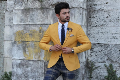 Marina Mustard Slim Fit Blazer - Elevate Your Style - BRABION