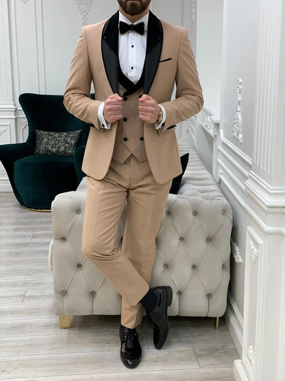 Eden Gold Slim Fit Velvet Shawl Lapel Tuxedo - BRABION