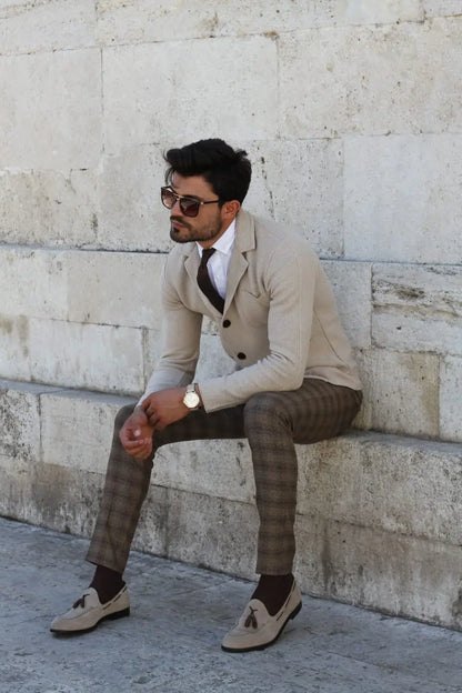 Percy Beige Slim Fit Knitwear Cardigan - BRABION