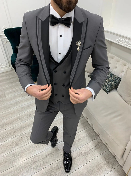 Glendale Gray Slim Fit Peak Lapel Tuxedo - BRABION