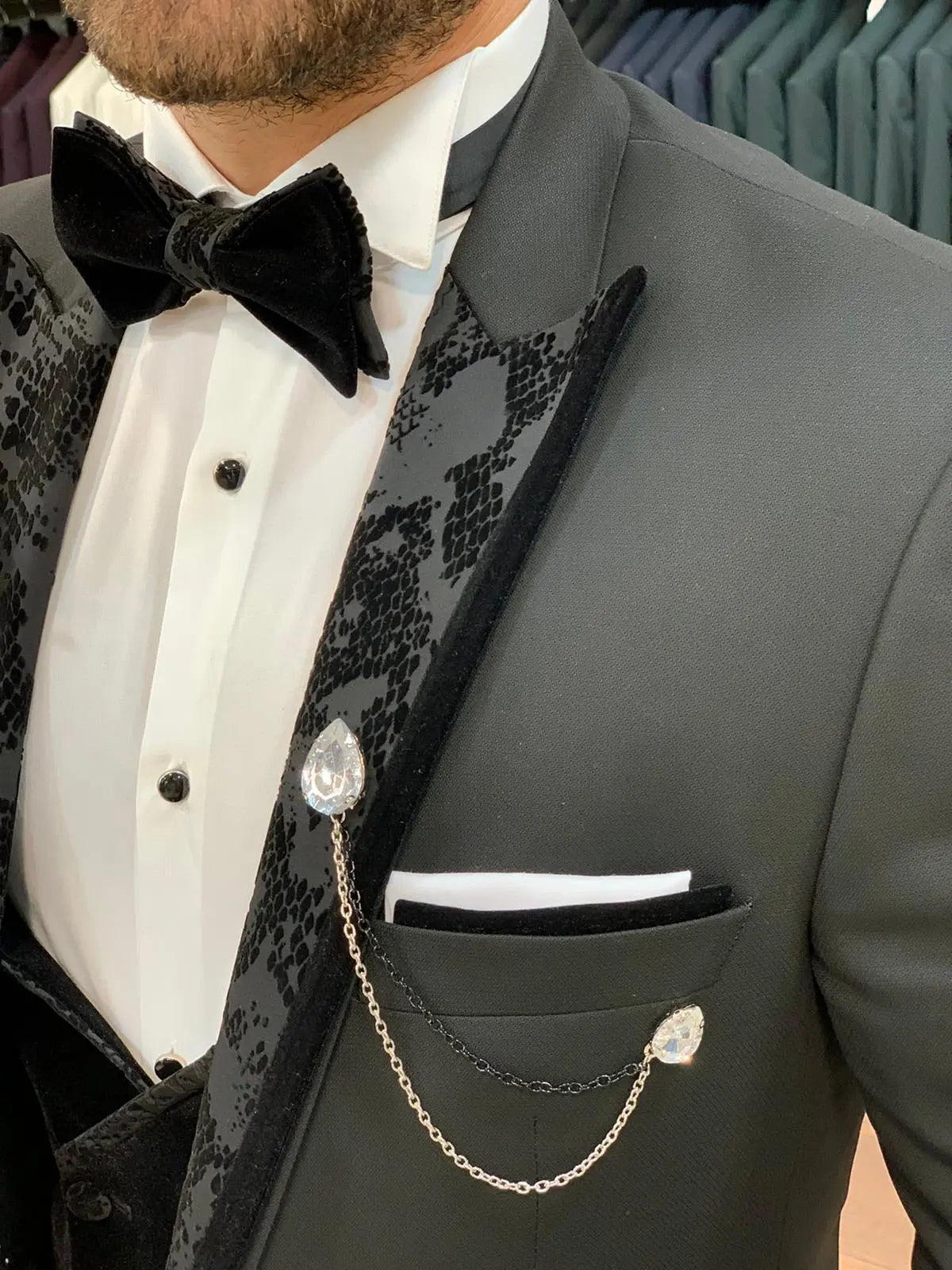 Genova Black Slim Fit Peak Lapel Tuxedo for Elegant Occasions - BRABION