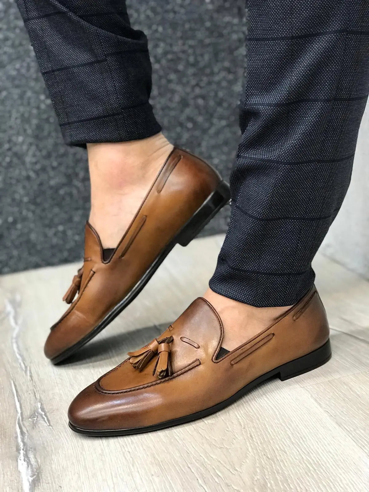 Tassel Leather Brown Loafers - BRABION