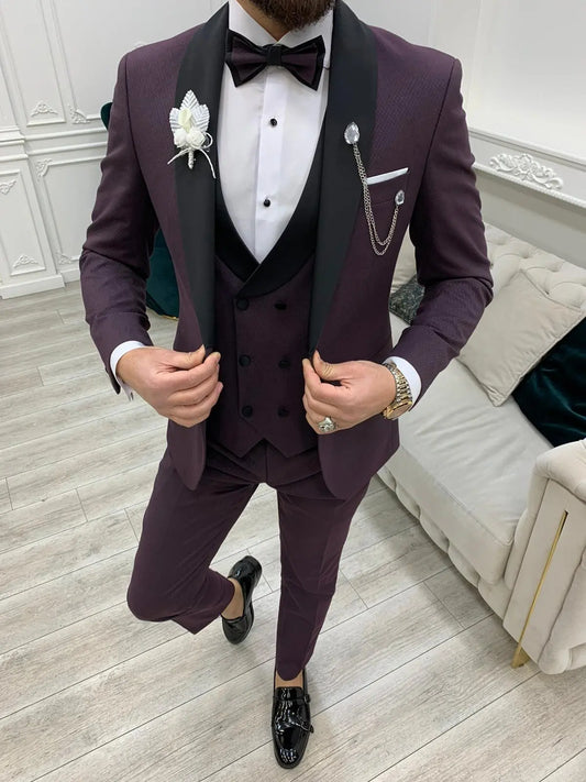 Avion Burgundy Slim Fit Shawl Lapel Tuxedo - BRABION