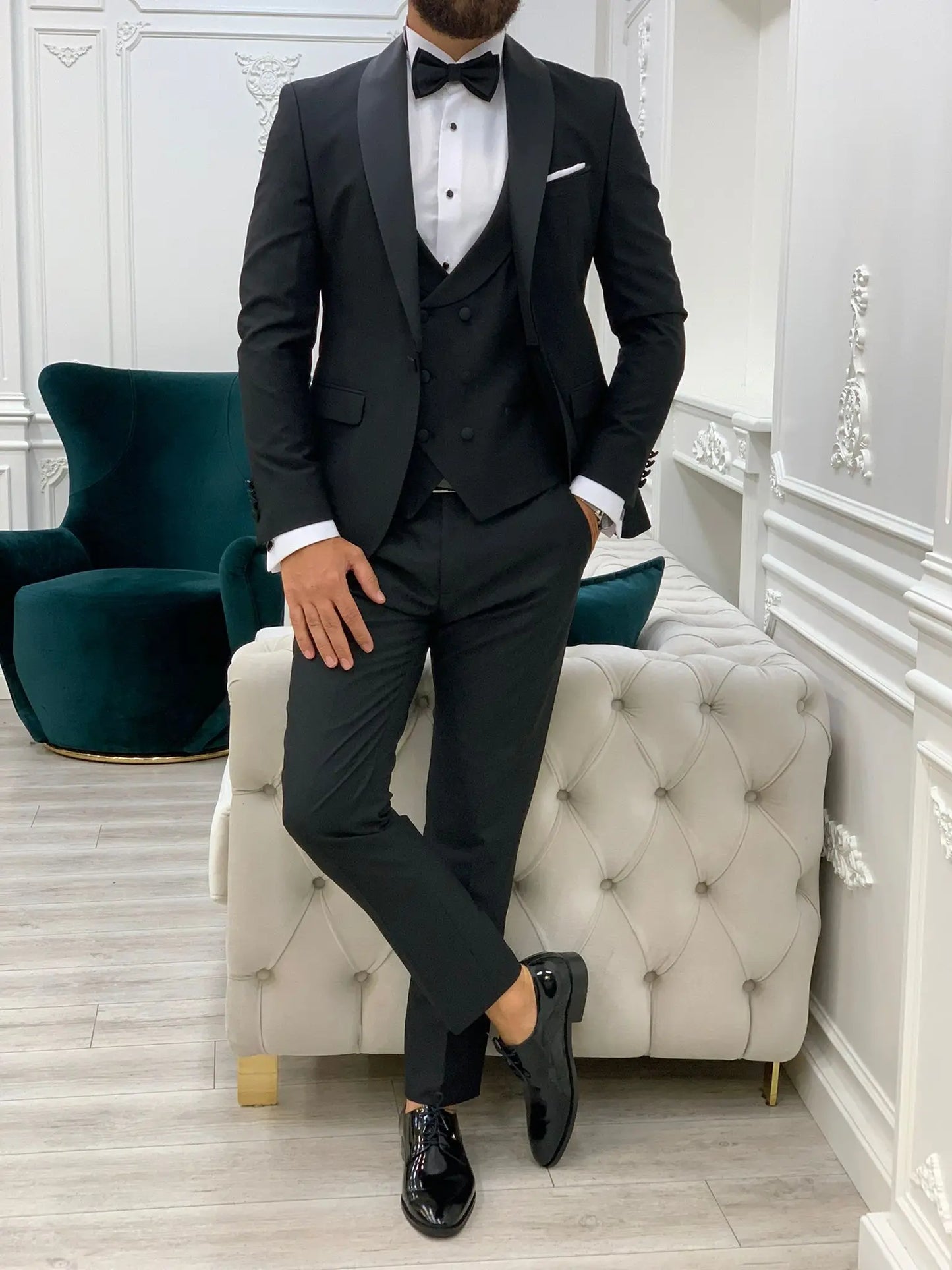 Lazio Black Slim Fit Shawl Lapel Tuxedo - BRABION